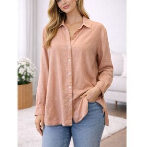 Linden Hill Linen Button Up Shirt Women’s Size Small Pink Casual Lightweight